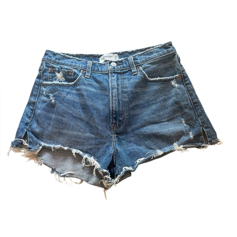 Abercrombie & Fitch Blue Jean Shorts Distressed Frayed Hem Size 29/8
